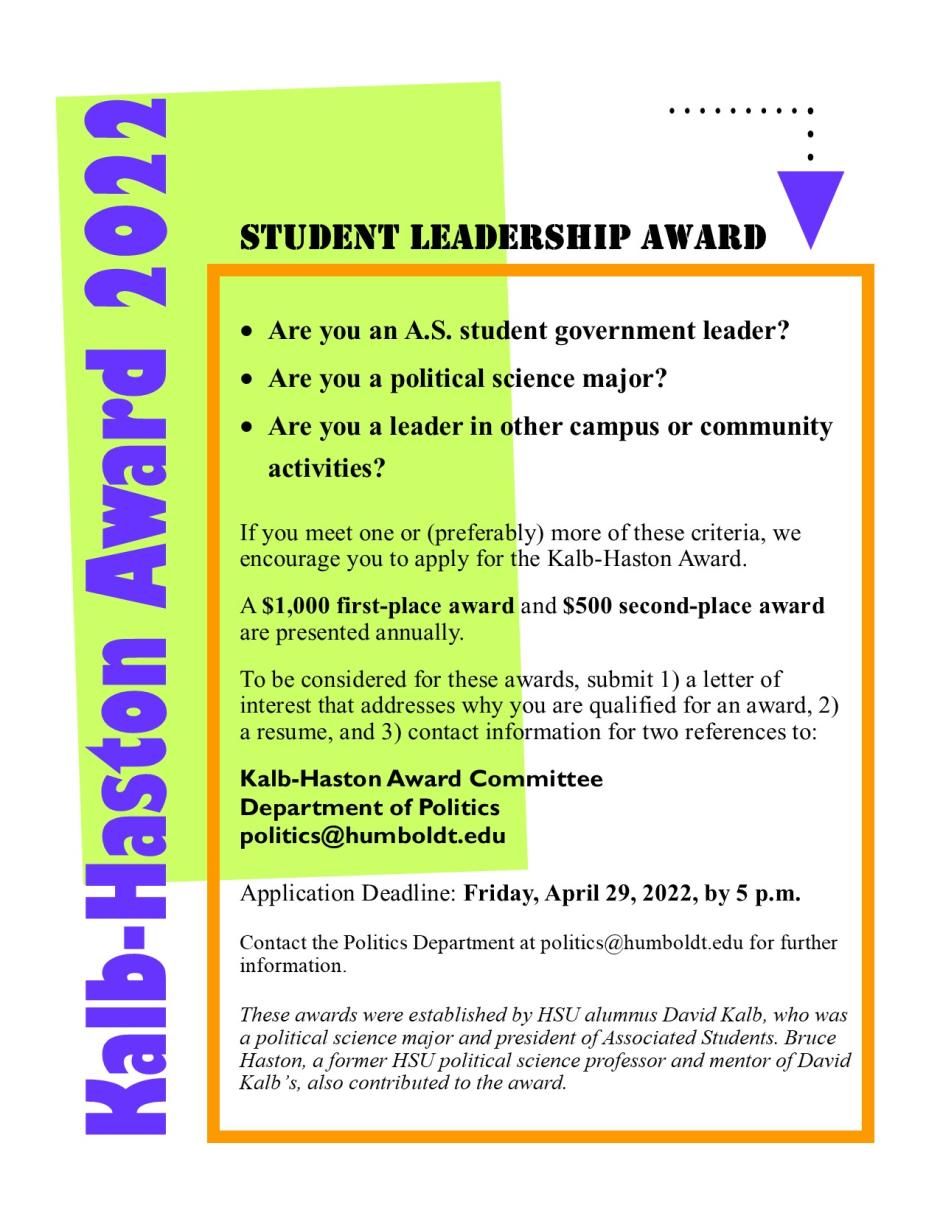 kalb_award_flier_2022.jpg Kalb-Haston Award 2022, STUDENT LEADERSHIP AWARD