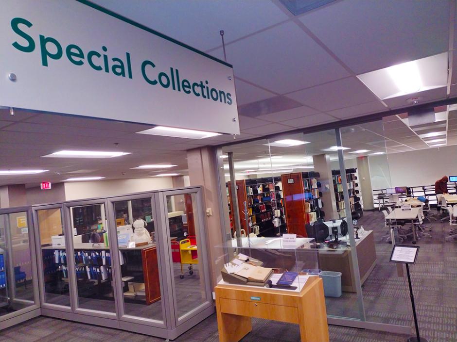 library interior shot with special collections sign