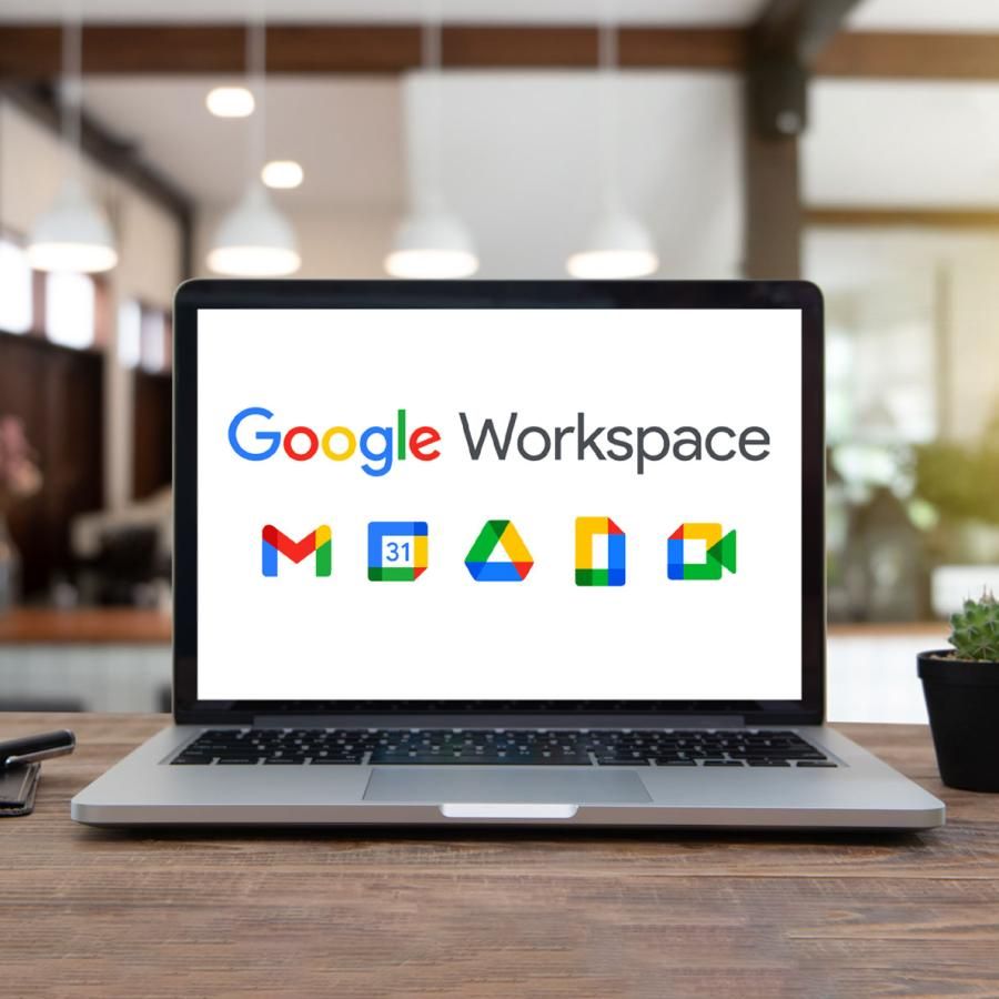 Laptop computer with Google Workspace logo on display