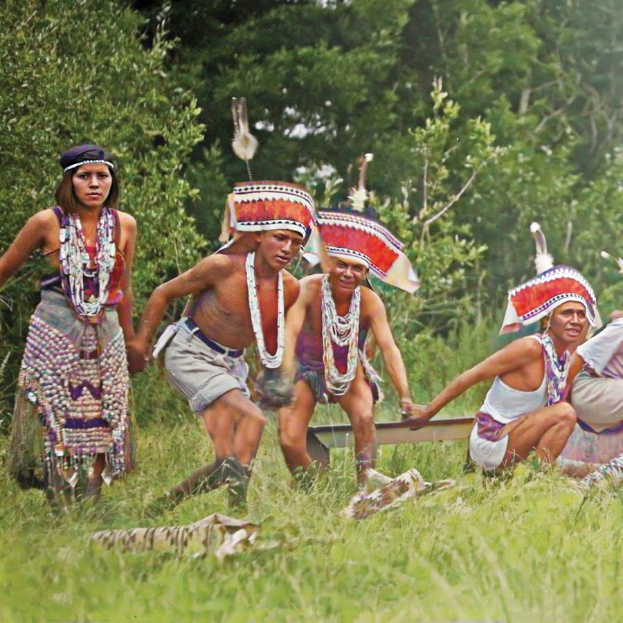 Historical image of northern Humboldt Native Tribal members in regalia