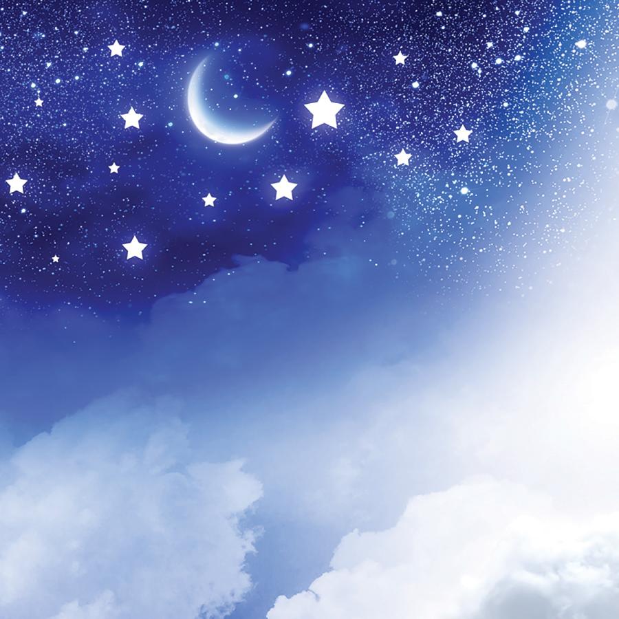 Clouds and half moon with stars