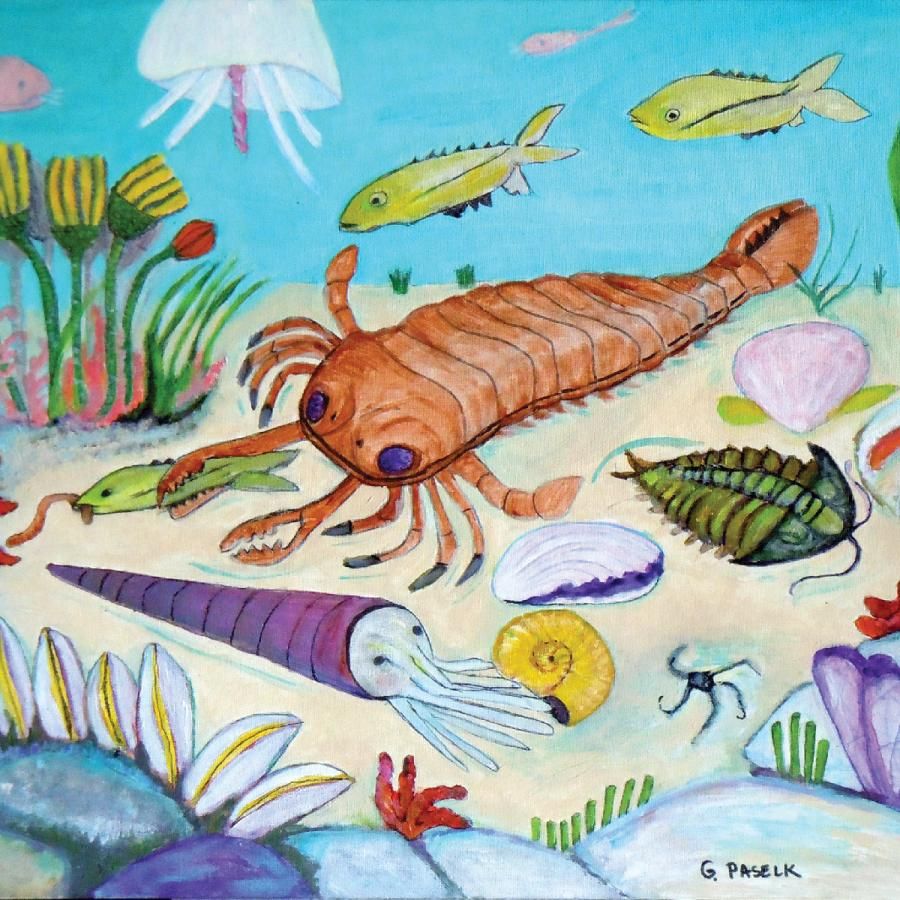 Mural painting of prehistoric ocean creatures