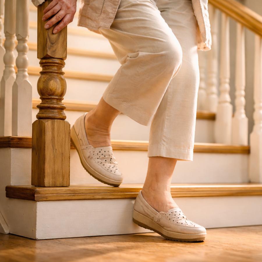 Woman walking on stairs