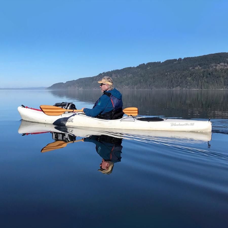Author and photographer Aldaron Laird kayaking a lagoon