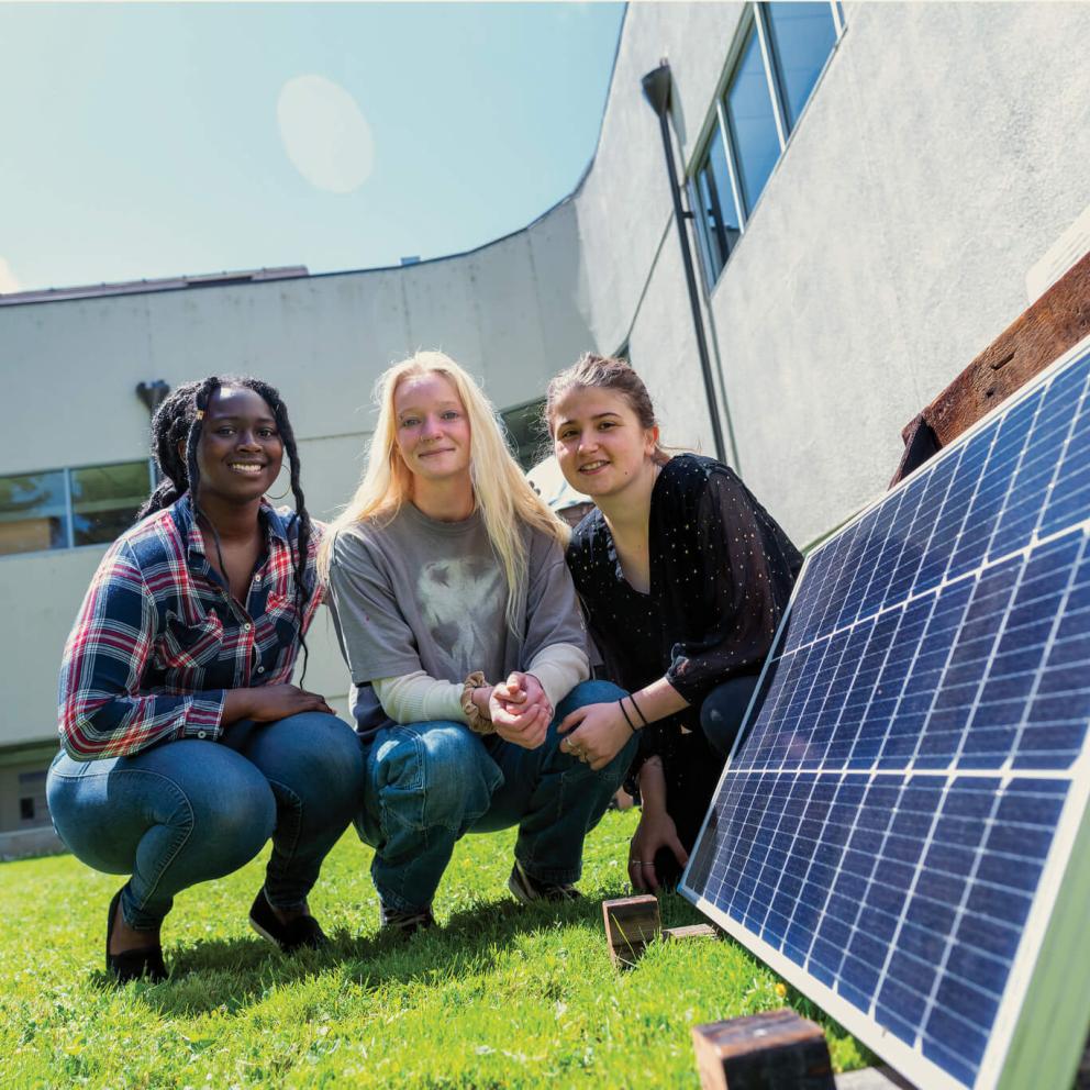 Students with solar panel
