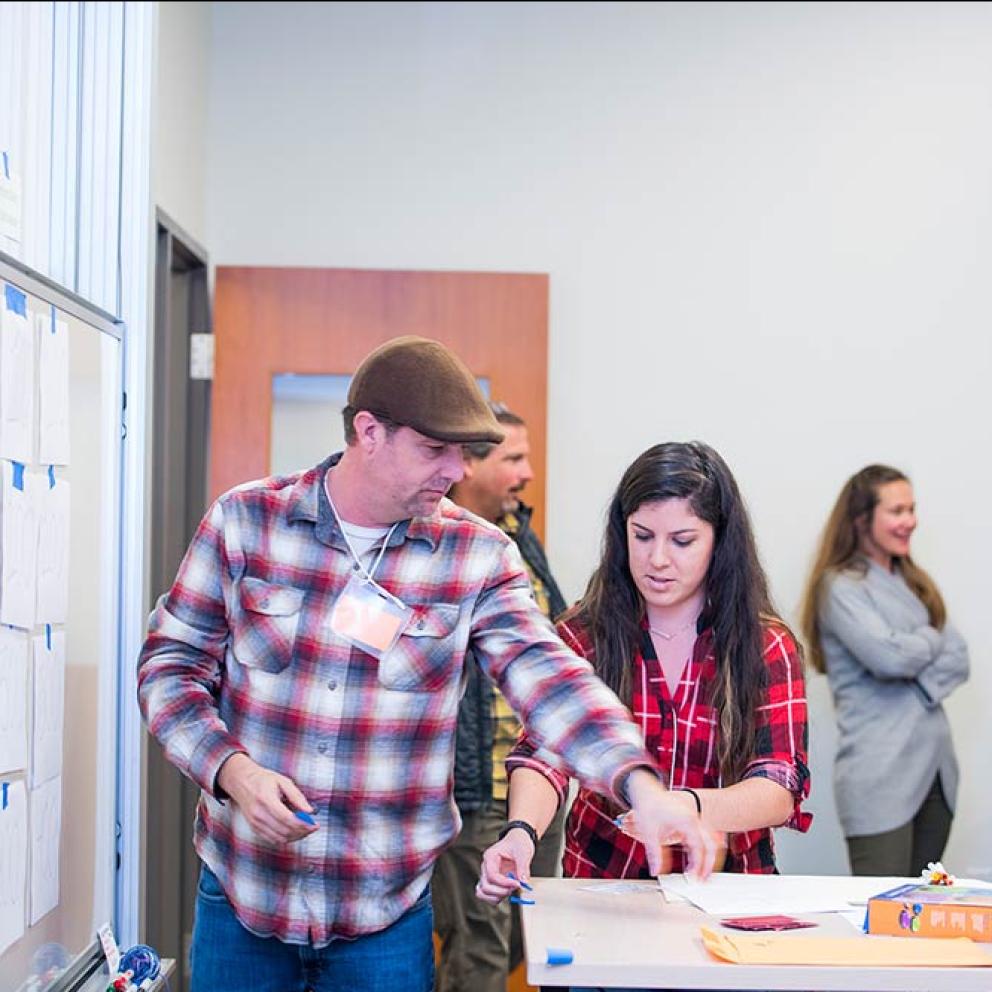 Students attending class