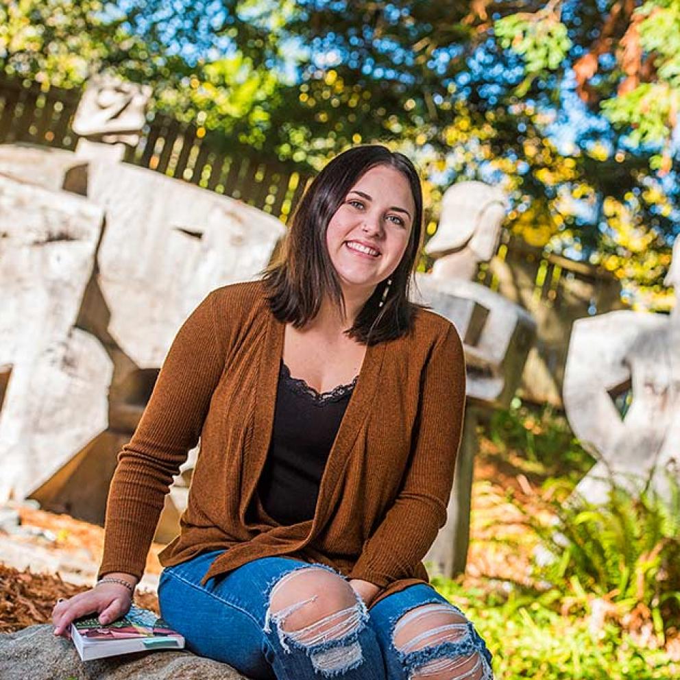 Student in courtyard