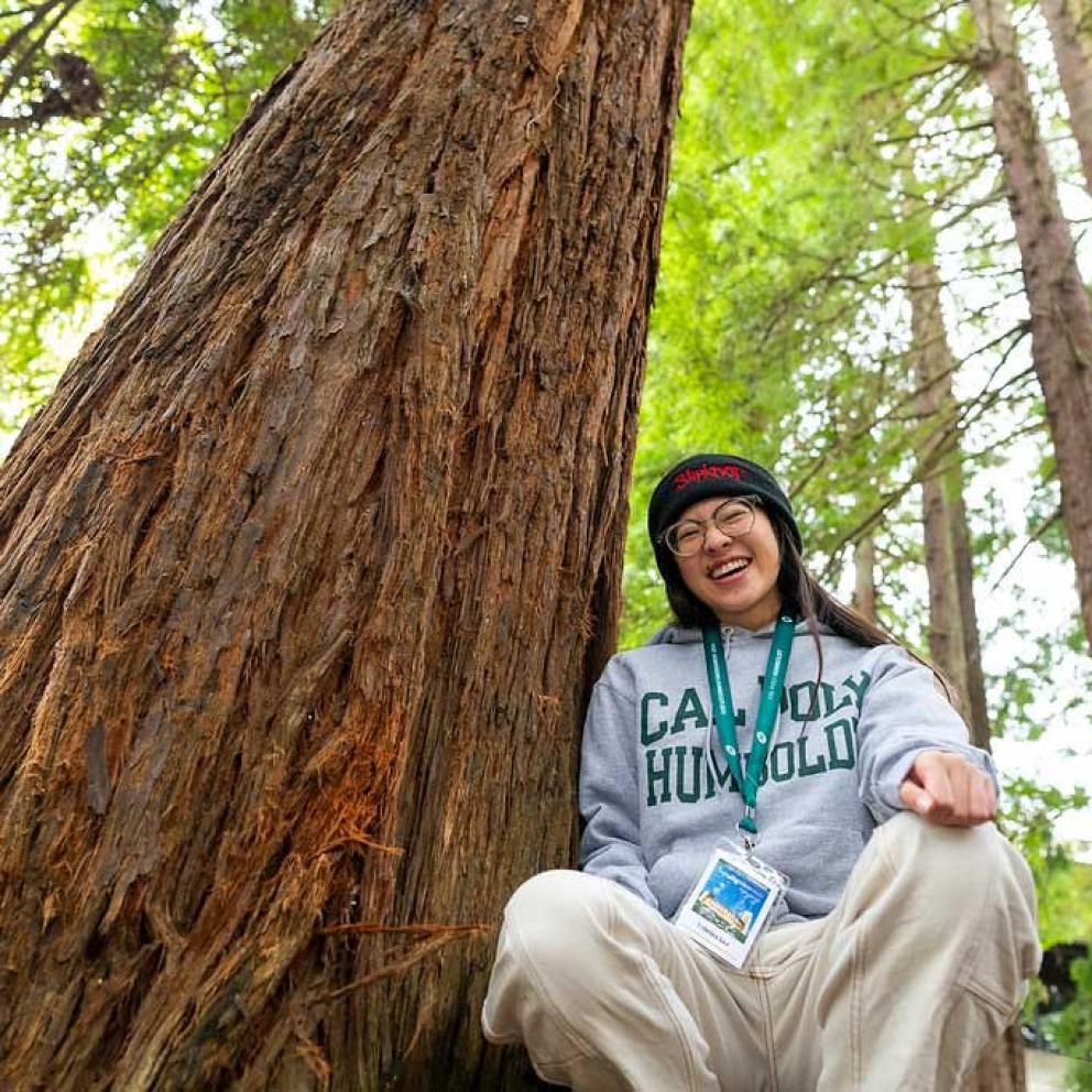 Students in forest during Spring Preview event