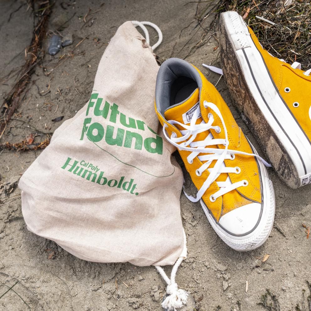 shoes and a bag that says future found