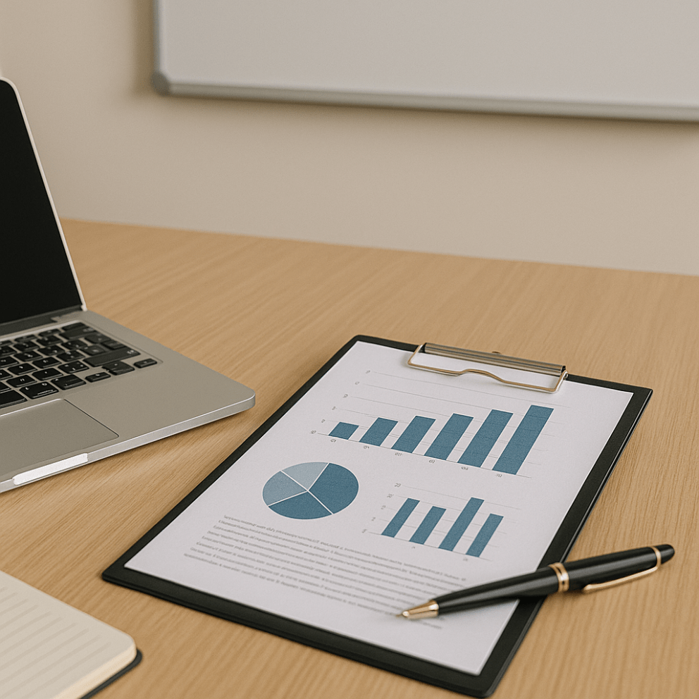 Clipboard with graphs and text on it