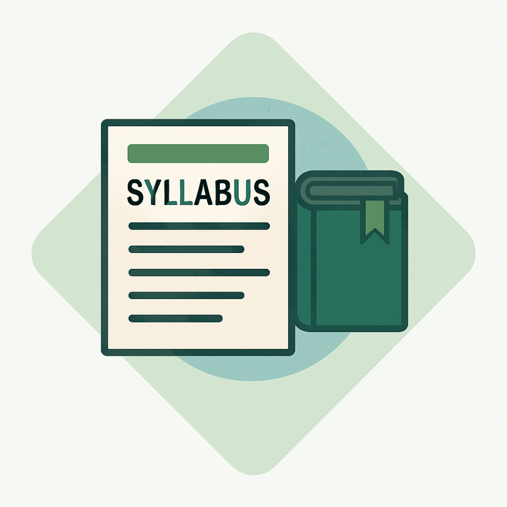 Drawn image of a syllabus next to a book