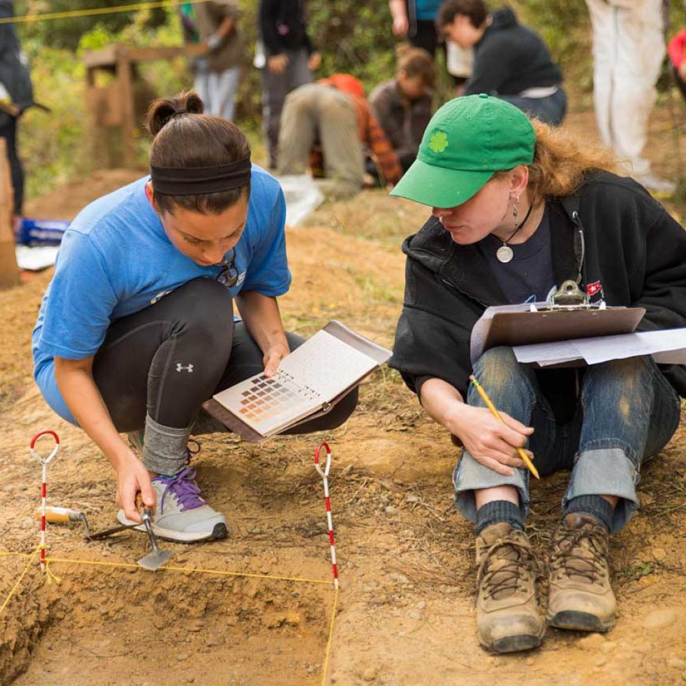 Students at archaeological site