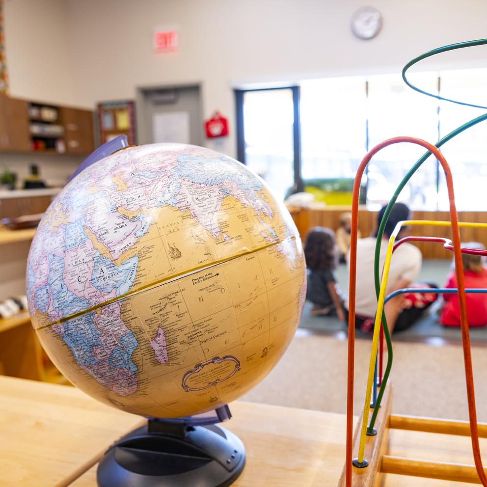 A globe and other toys in a classroom