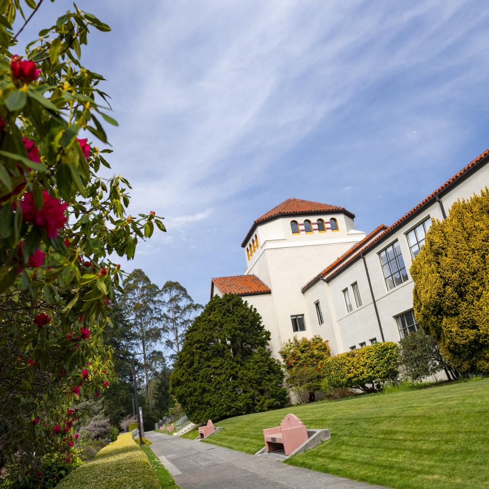 Side view in front of Founders Hall