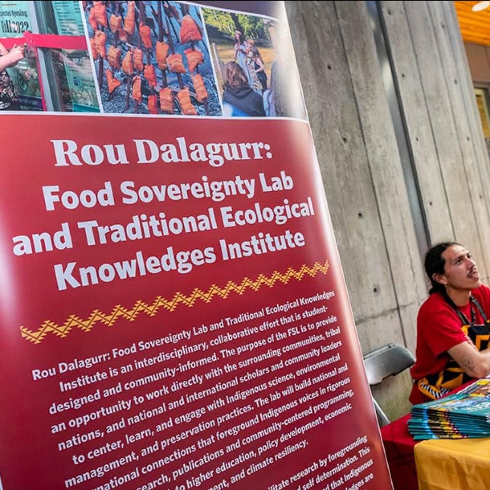 Rou Dalagurr Food Sovereignty Lab and Traditional Ecological Knowledges Institute poster and table