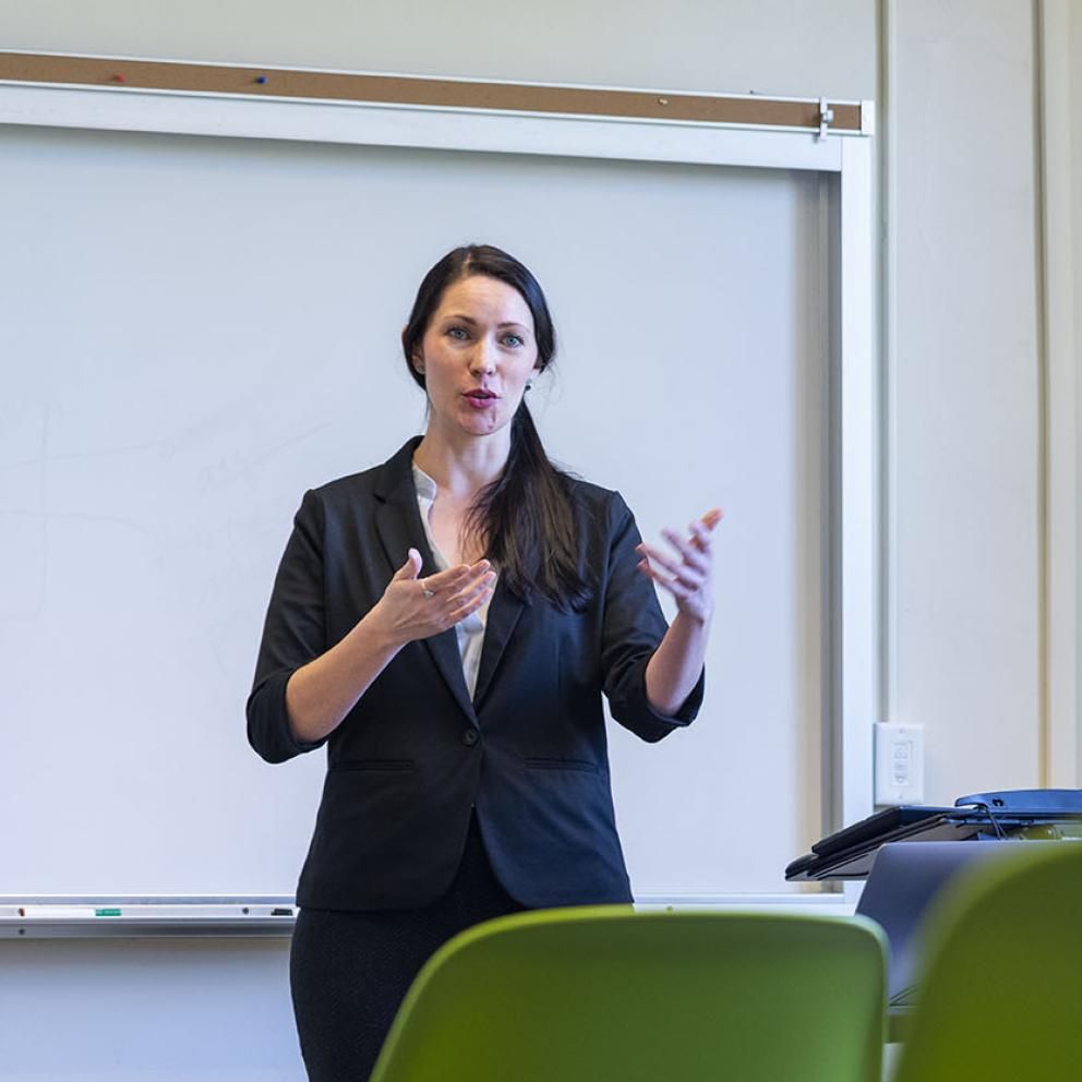A professor speaking to a class