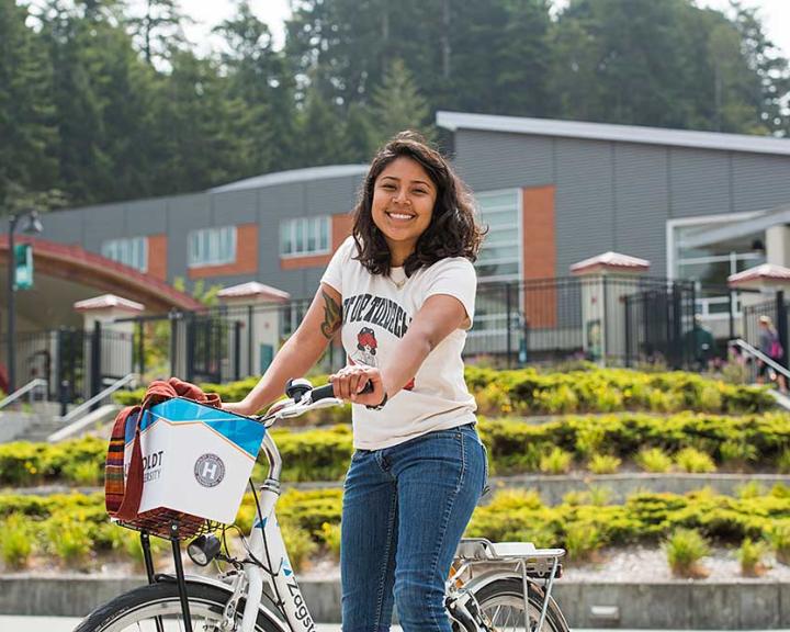 Student on bike