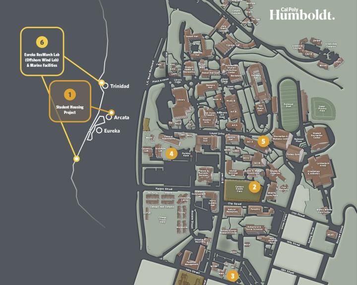 Map of campus showing new project locations