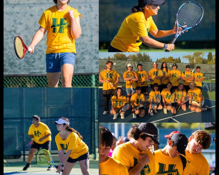 Collage of Humboldt Tennis team players during a tournament individually and as a team