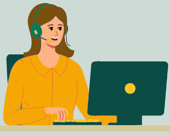 Customer service woman with headphone and microphone with computer call center online support