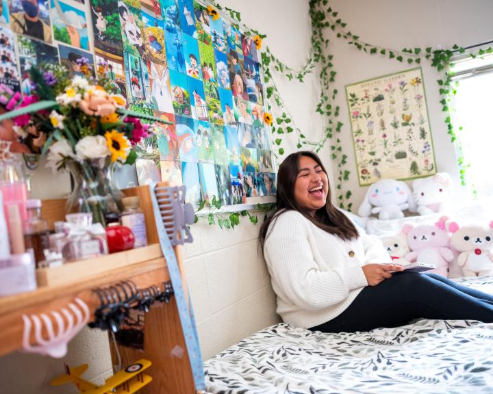 Student in dorm room 