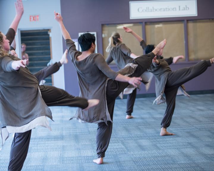 Dance students performing at ideaFest on the second floor of the library