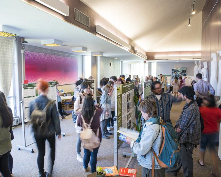 Helen Everett Reading room library second floor students presenting their research posters