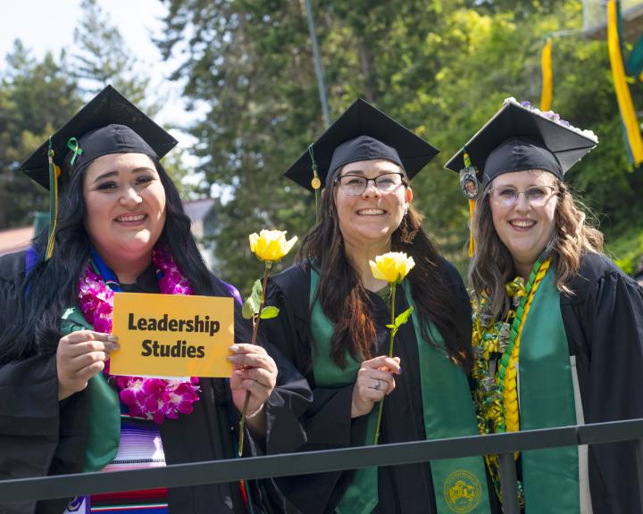 Three Leadership Studies graduates at commencement ceremonies