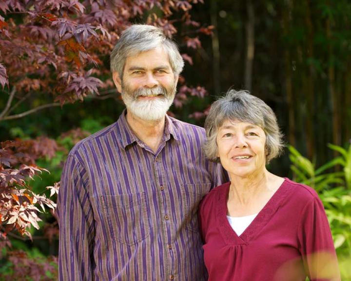 Jerry and Gisela Rohde standing in the sun in a garden