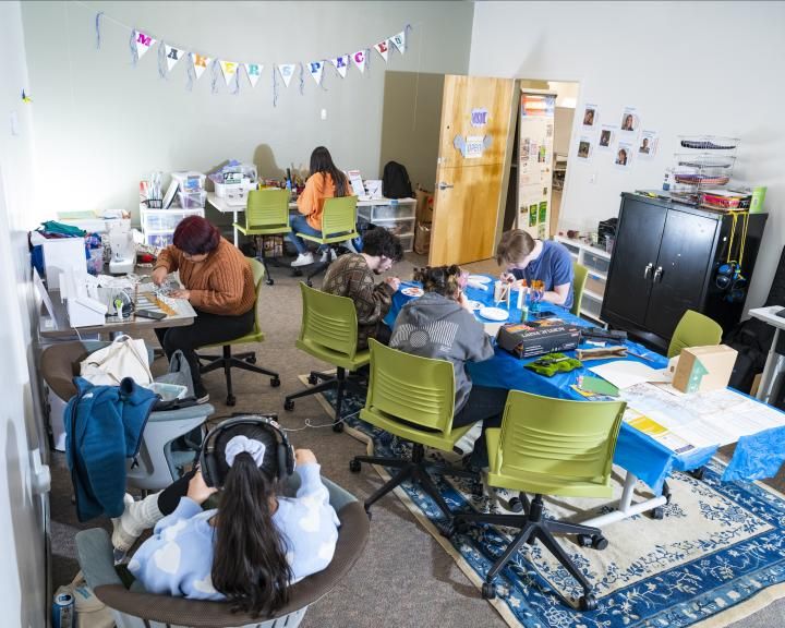 Students focused and working in the makerspace