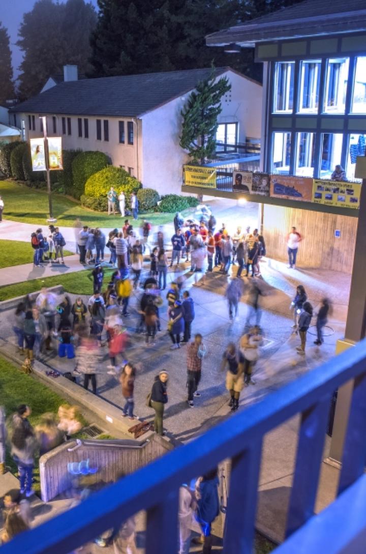 Nighttime gathering on the quad