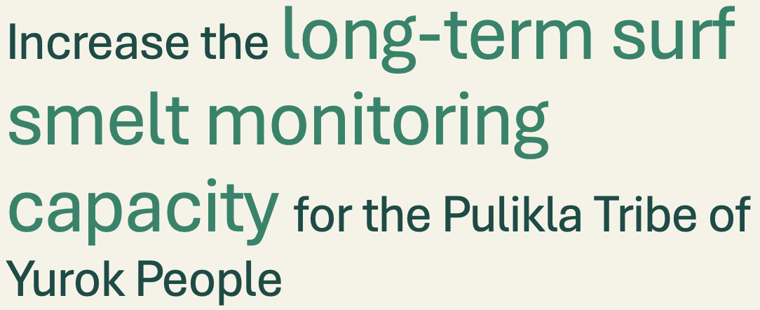 increase the long-term surf smelt monitoring capacity for the Pulikla Tribe of Yurok People 
