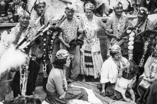 Native American historical photo with traditional dress