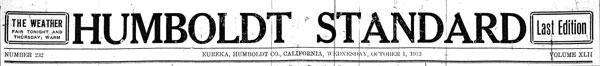 Masthead for the Humboldt Standard 1912 newspaper
