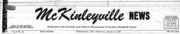 Masthead for the Mckinleyville News newspaper